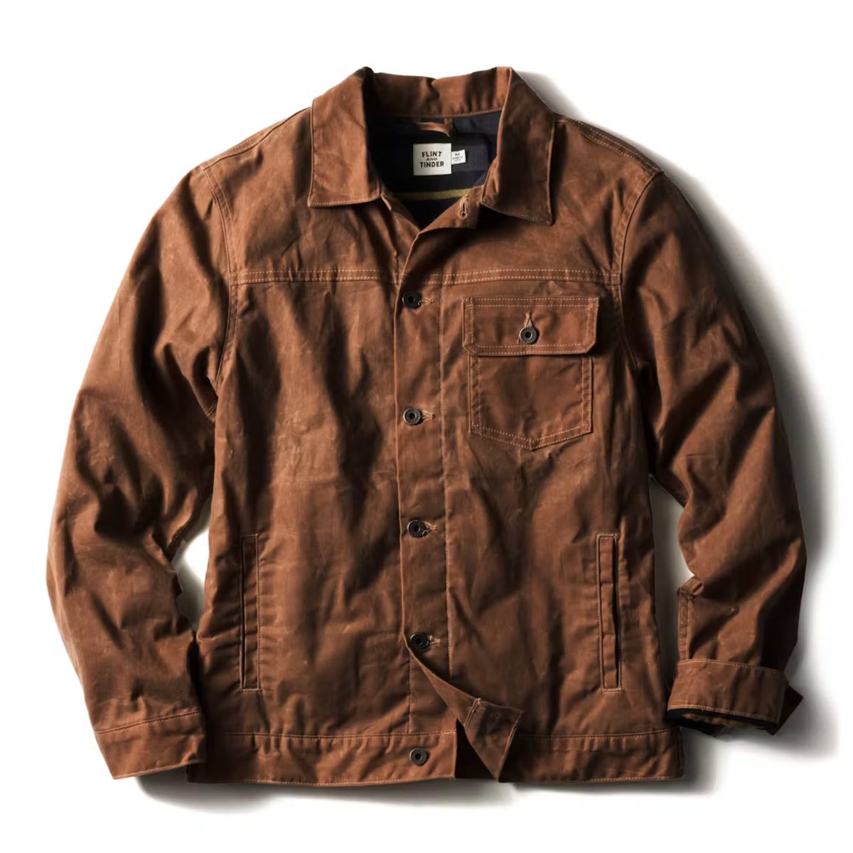Flint and Tinder Mens Flannel Lined Wax Trucker Jacket-Havana