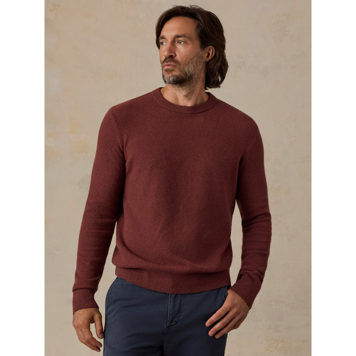 Faherty Mens Jackson Crew Sweater - Sunset Red Heather