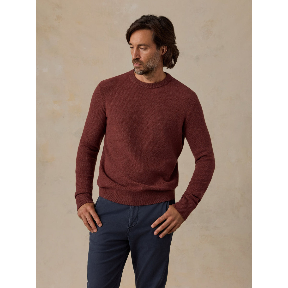 Faherty Mens Jackson Crew Sweater - Sunset Red Heather