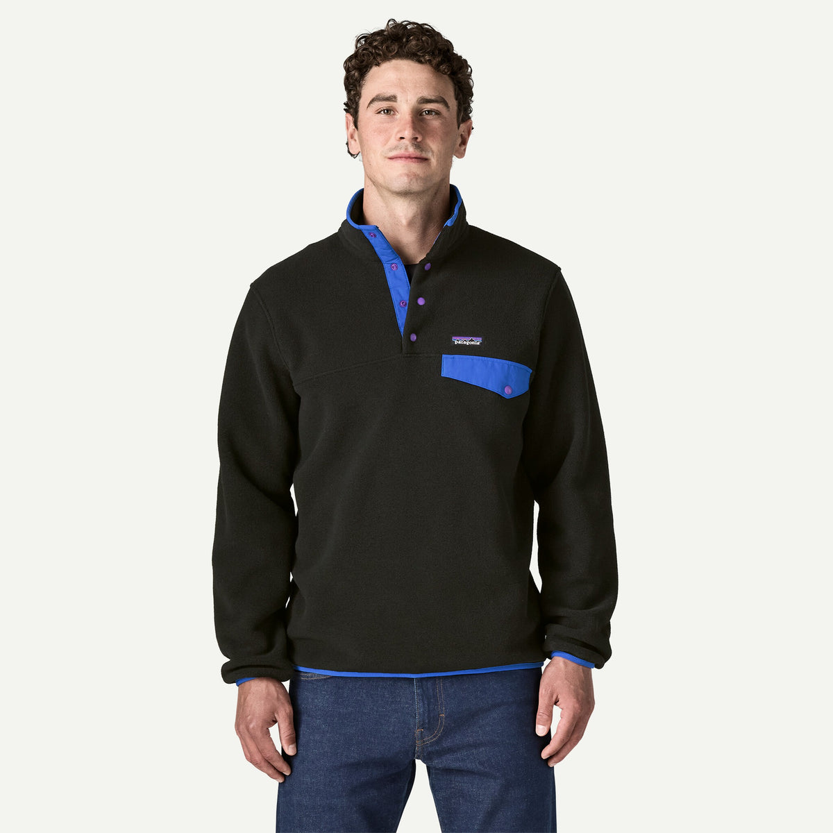 Patagonia Mens LW Synch Snap-T P/O F26 - BLKP_Black w/P6 Blue