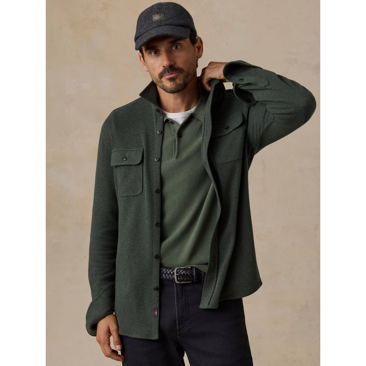 Faherty Mens Legend Sweater Shirt C - Fall Evergreen Twill