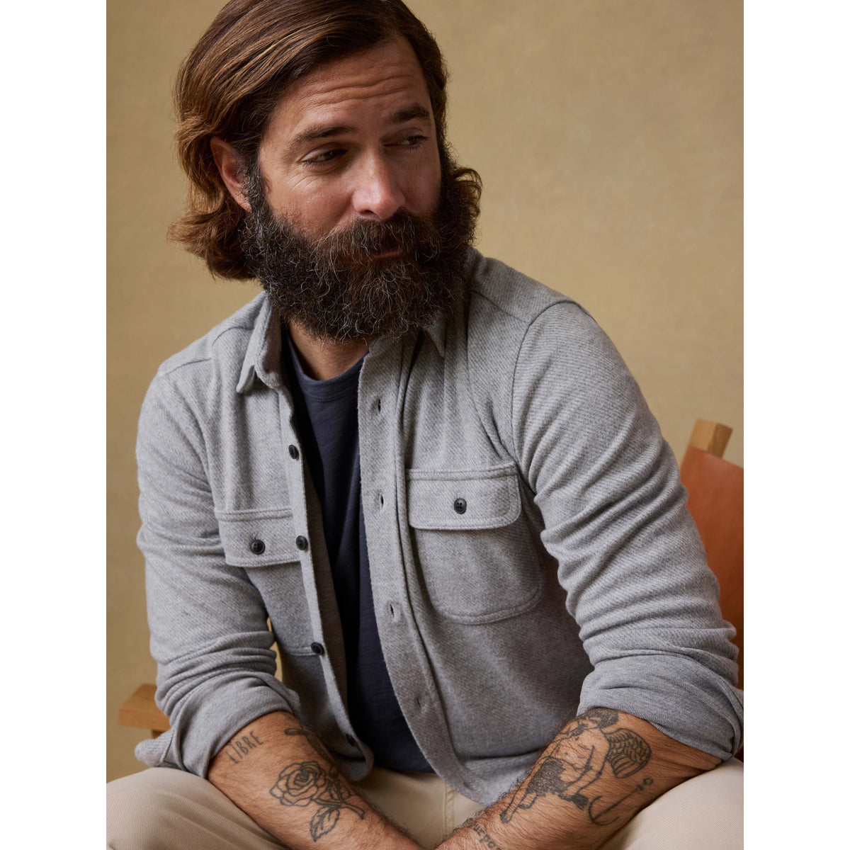 Faherty Mens Legend Sweater Shirt C - Fossil grey Twill