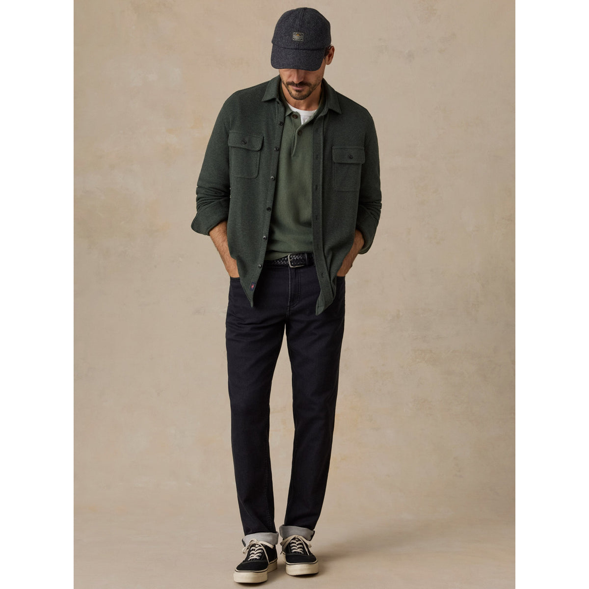Faherty Mens Legend Sweater Shirt C - Fall Evergreen Twill