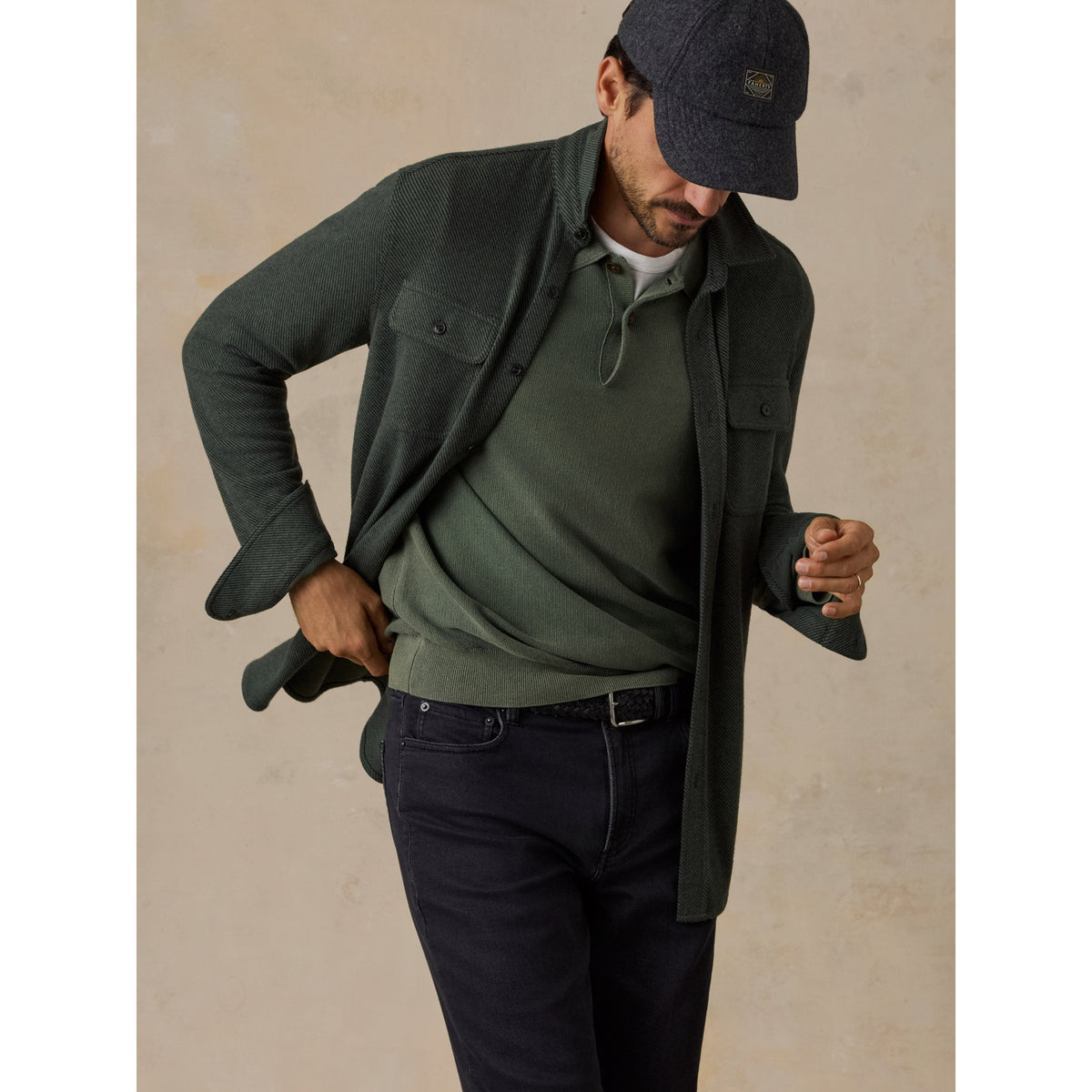 Faherty Mens Legend Sweater Shirt C - Fall Evergreen Twill