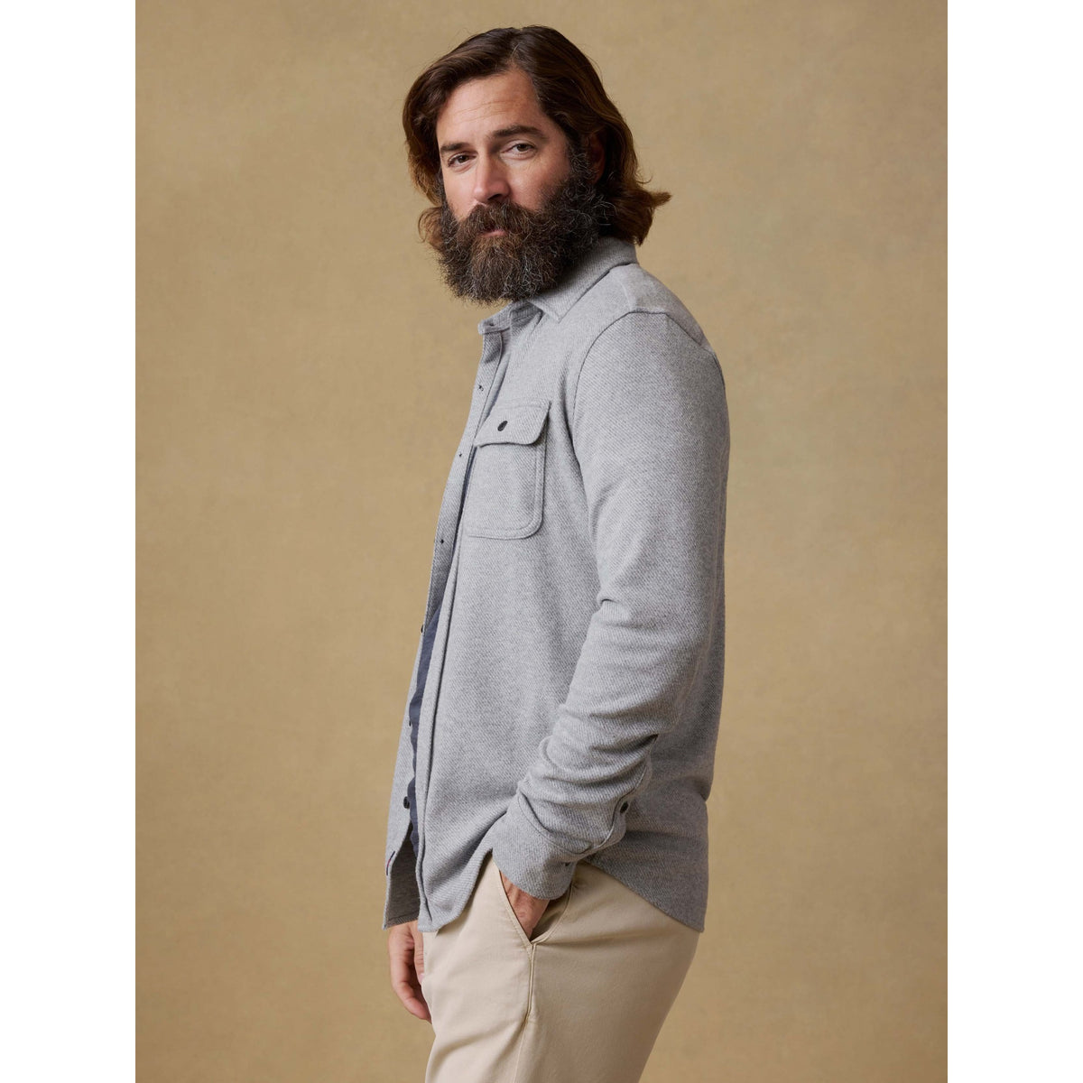 Faherty Mens Legend Sweater Shirt C - Fossil grey Twill