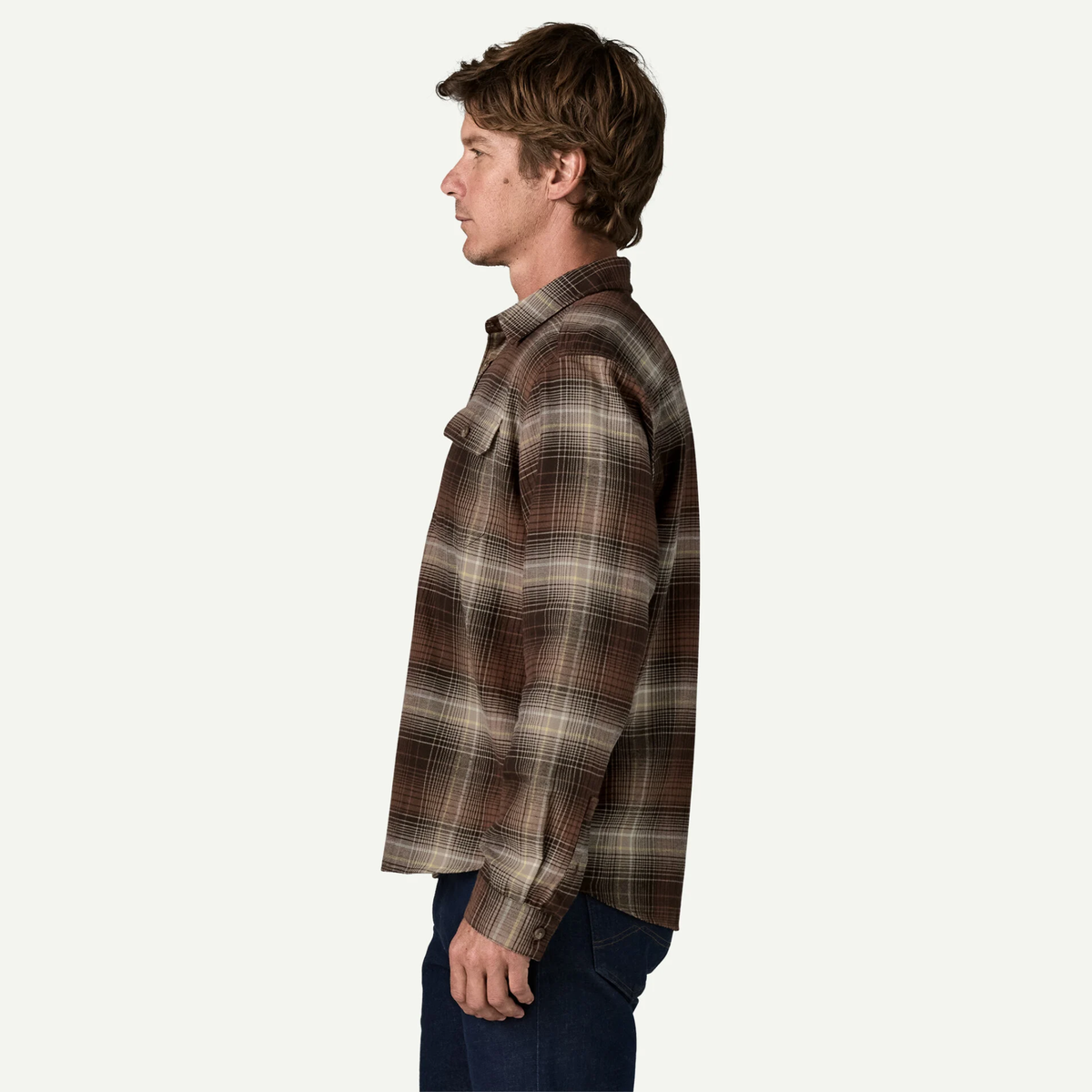 Patagonia Mens Long Sleeve Cotton in Conversion LW Fjord Flannel Shirt-Den Brown