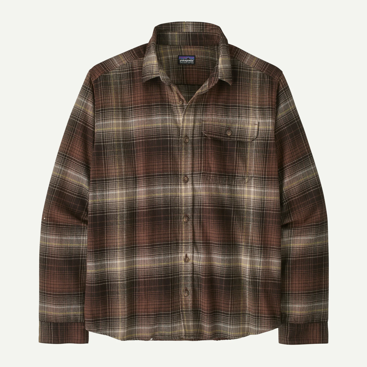 Patagonia Mens Long Sleeve Cotton in Conversion LW Fjord Flannel Shirt-Den Brown