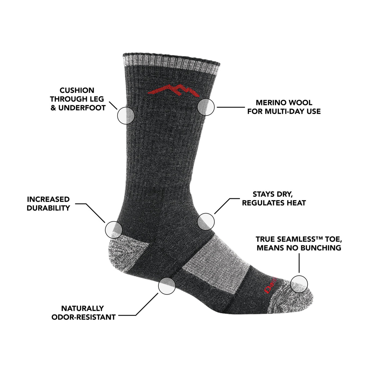 Darn Tough Vermont Mens Merino Wool Boot Sock Full Cushion