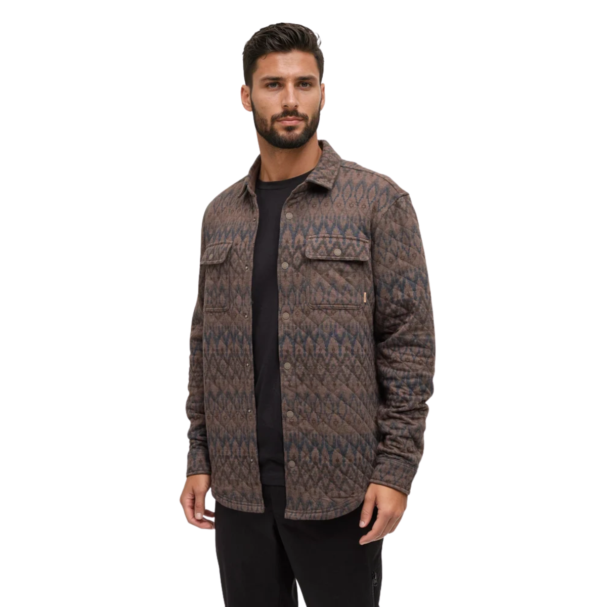 Tentree Mens Quilted Colville Shacket-ashwood heather plateau print