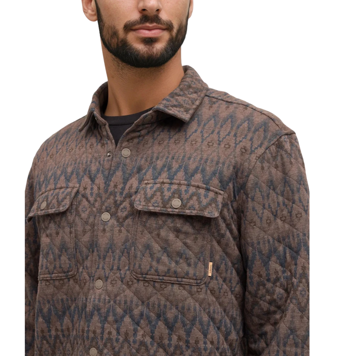 Tentree Mens Quilted Colville Shacket-ashwood heather plateau print