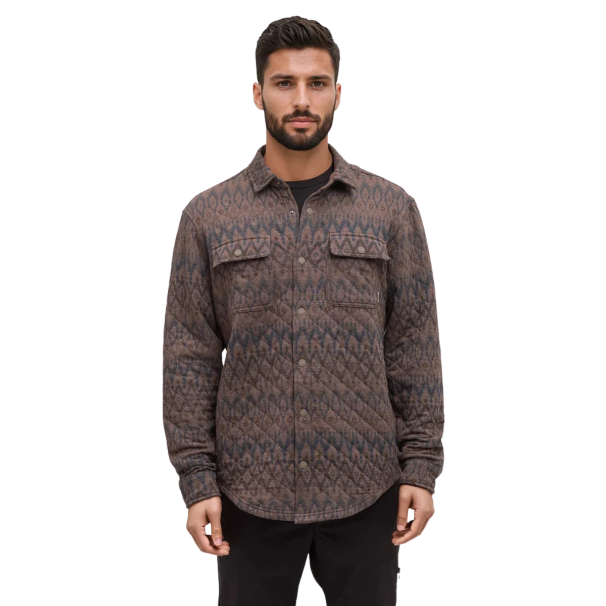 Tentree Mens Quilted Colville Shacket-ashwood heather plateau print