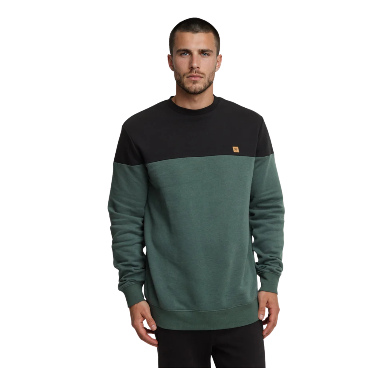 Tentree Mens Reynard Blocked Crew- harbour grey heather undyed graphite