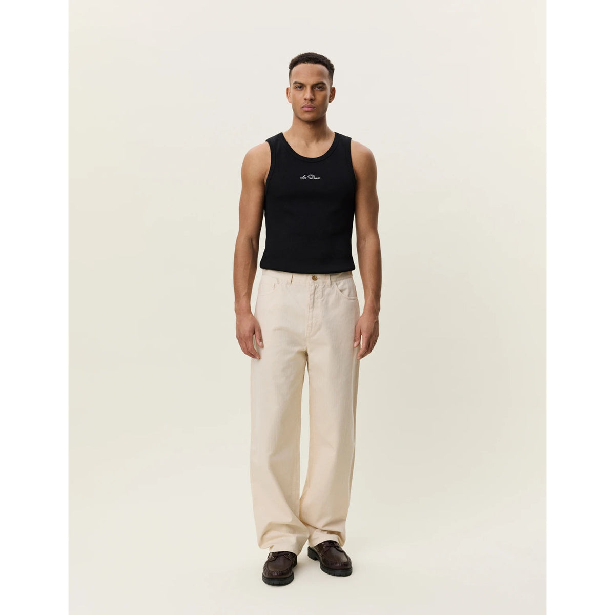 Les Deux Mens Roi Carpenter Herringbone Pants-Ivory