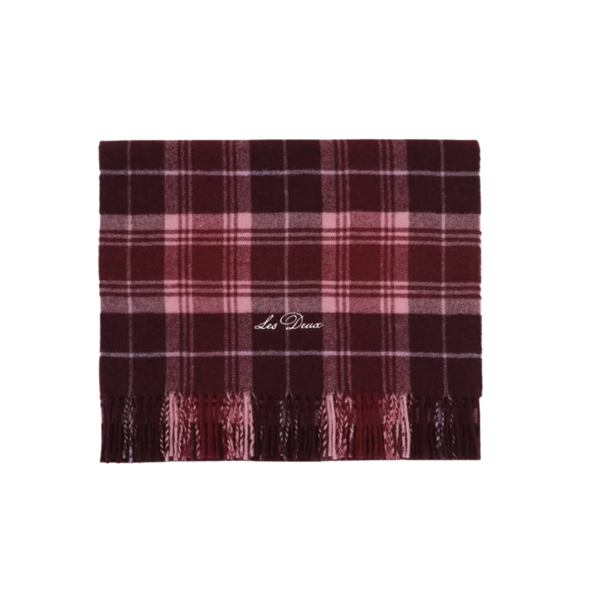 Les Deux Mens Signature Check Scarf-Chocolate Truffle Red 