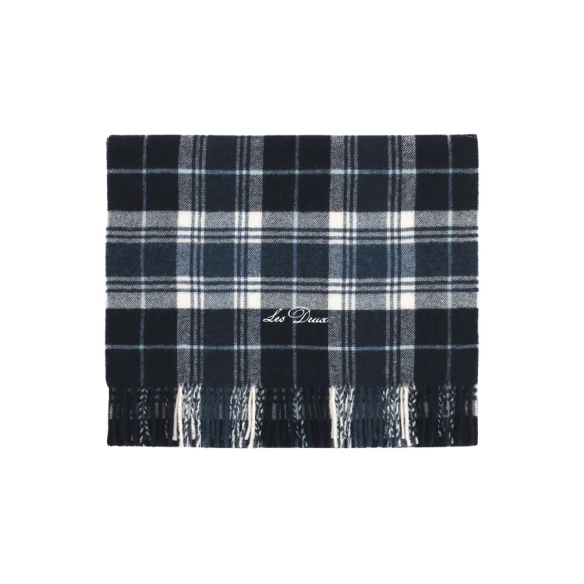 Les Deux Mens Signature Check Scarf-Dark Navy 