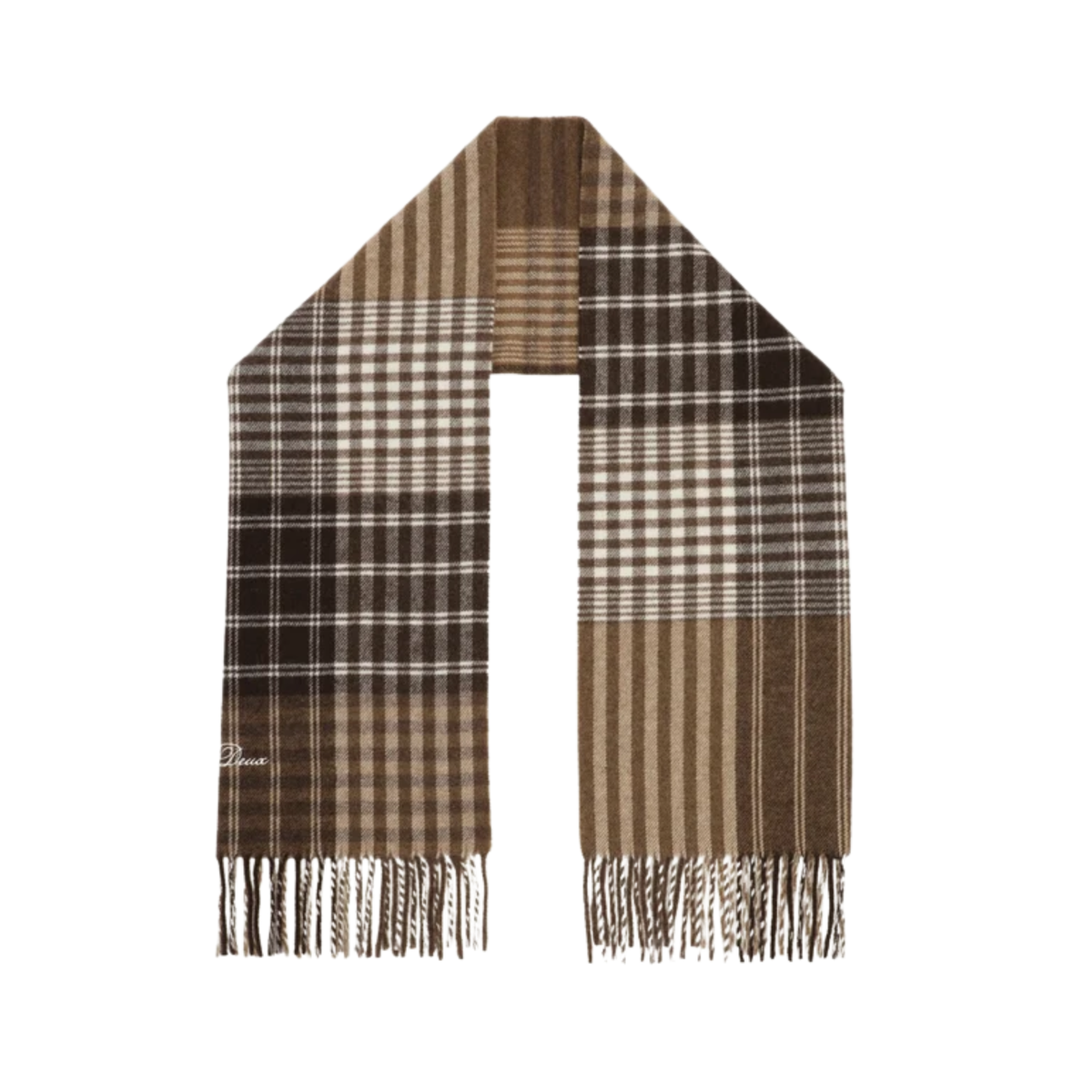 Les Deux Mens Signature Patchwork Check Scarf-MolÃ© Brown 