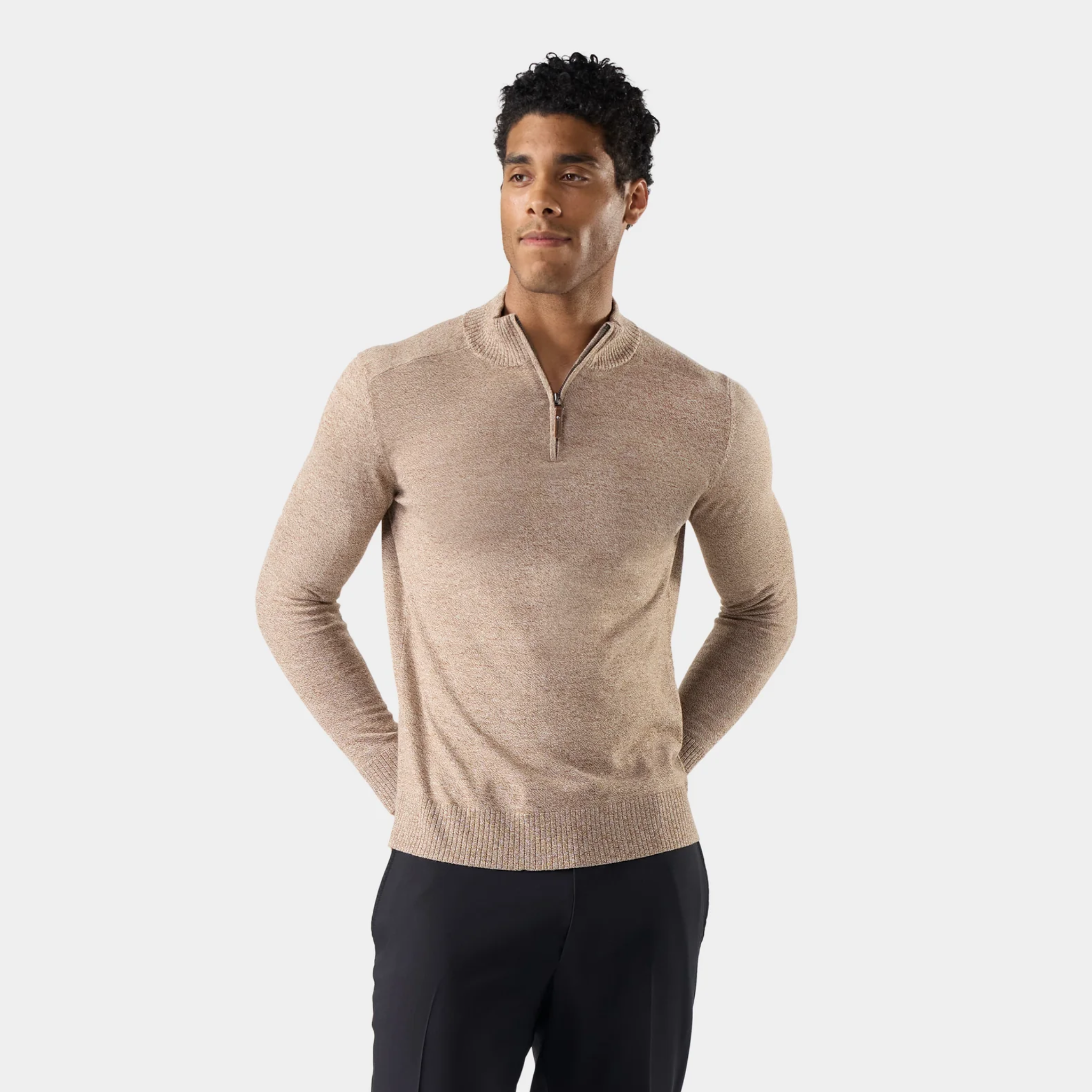 Smartwool Mens Sparwood 1/4 Zip Sweater-Mocha Heather Marl