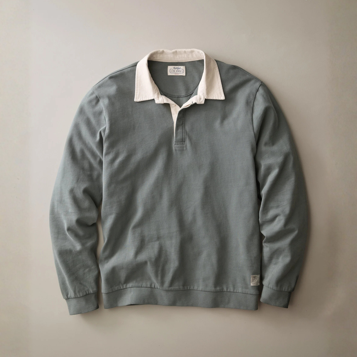 Marine Layer Mens Sueded Rugby Polo in Balsam Green-Balsam Green