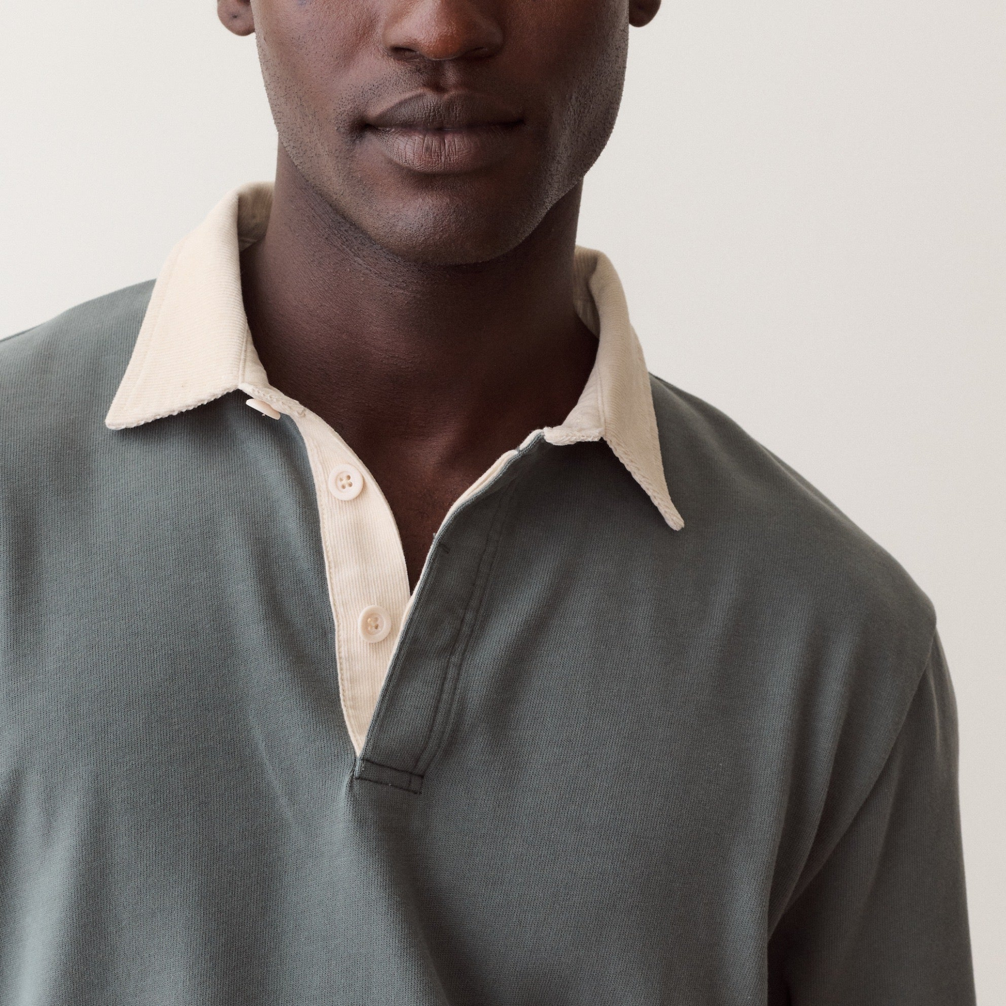 Marine Layer Mens Sueded Rugby Polo in Balsam Green-Balsam Green