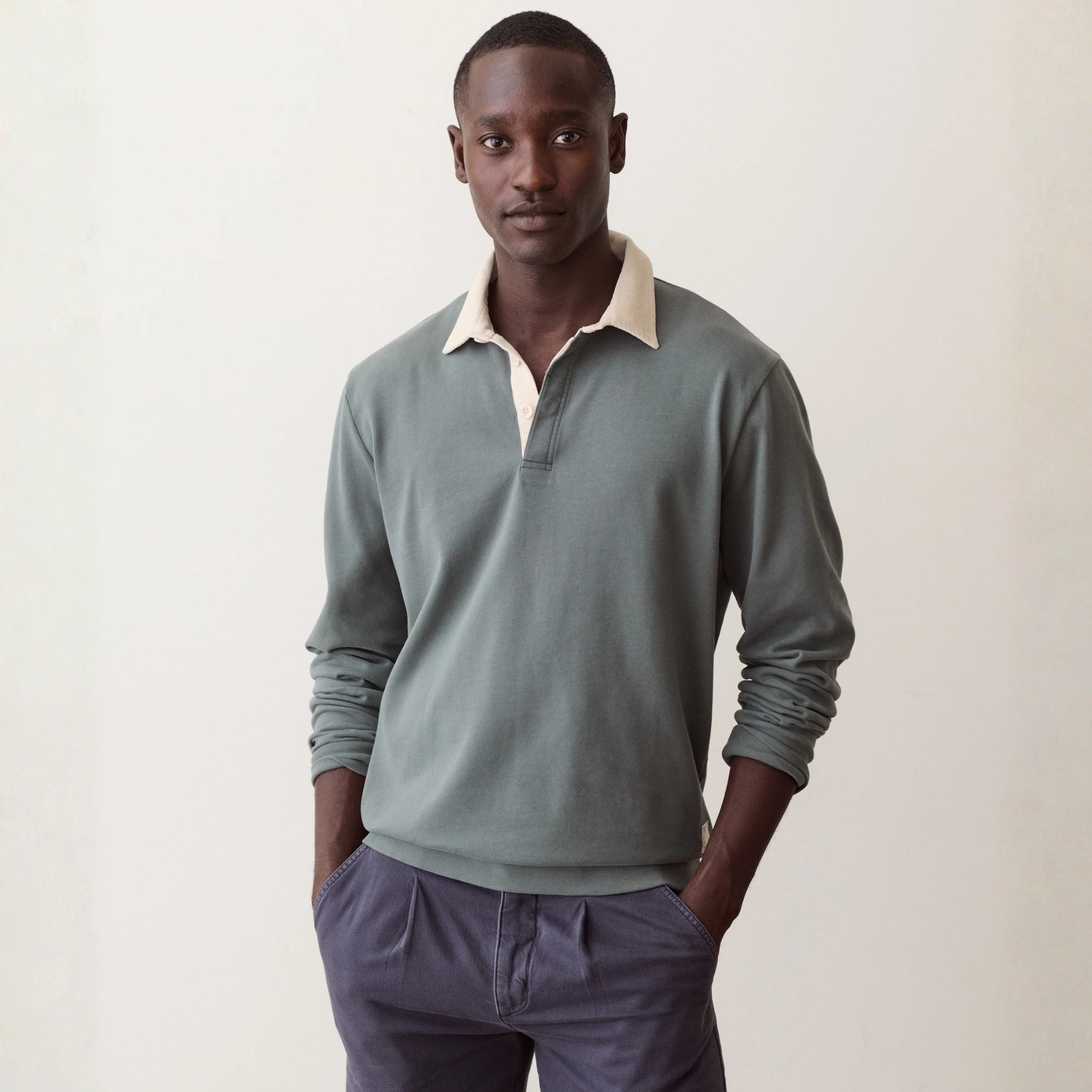 Marine Layer Mens Sueded Rugby Polo in Balsam Green-Balsam Green
