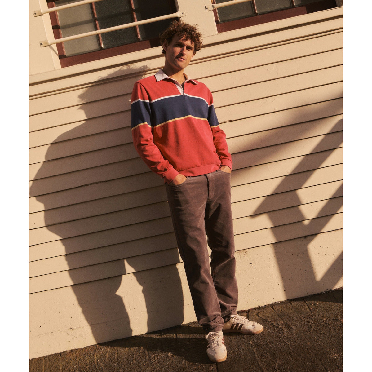 Marine Layer Mens Sueded Rugby Polo in Garnet Rose - Garnet Rose