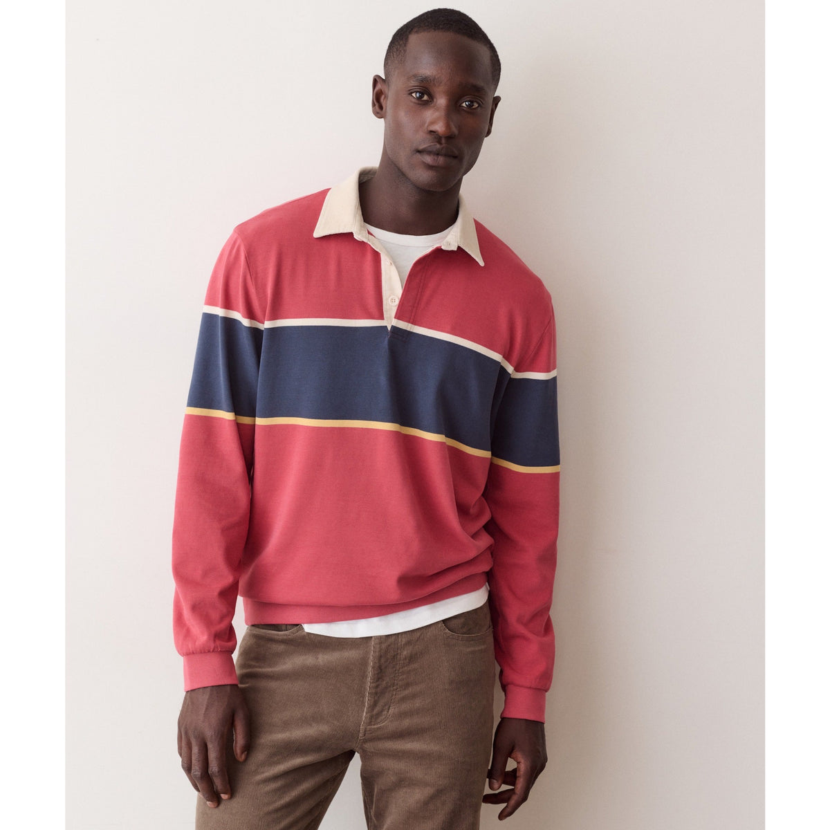 Marine Layer Mens Sueded Rugby Polo in Garnet Rose - Garnet Rose