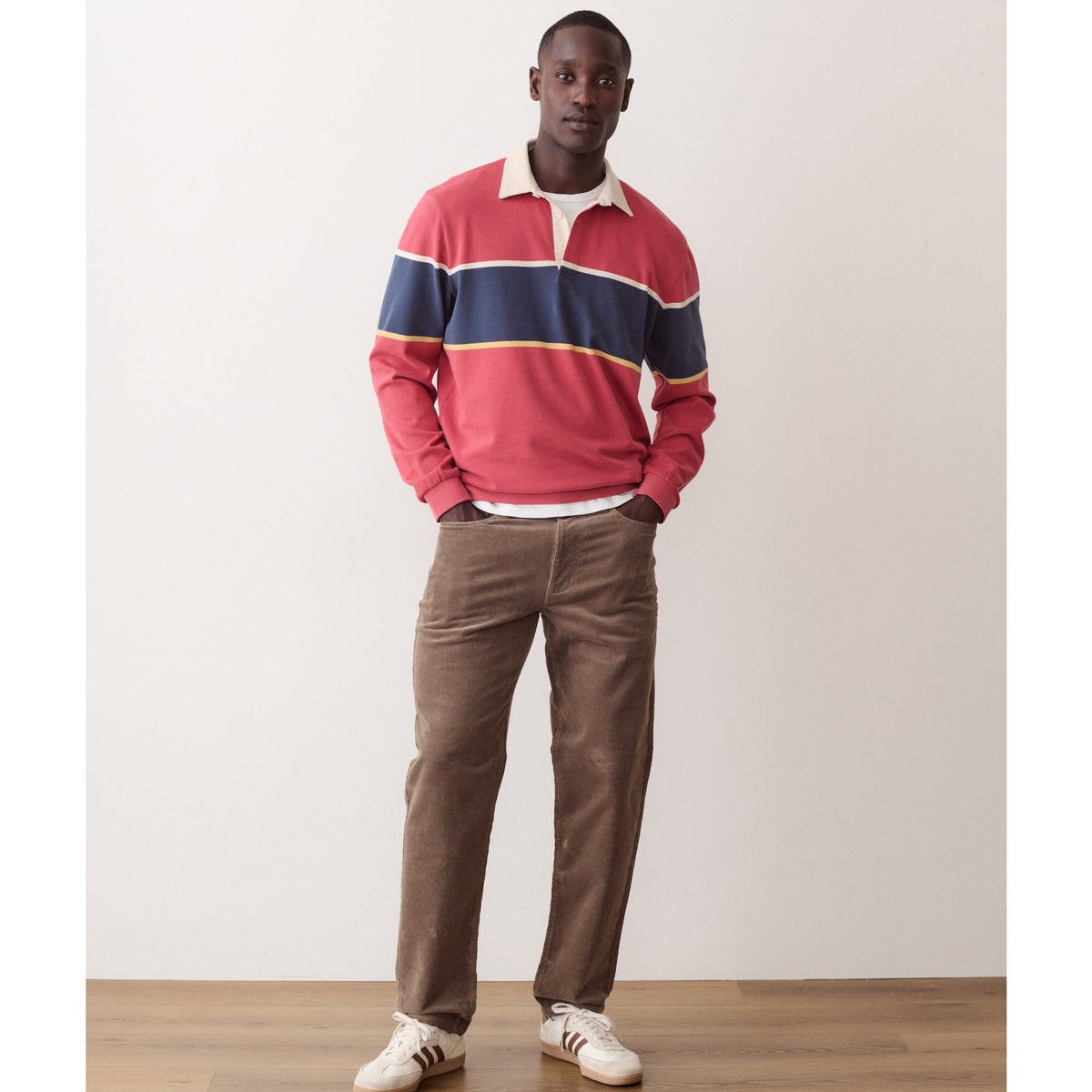 Marine Layer Mens Sueded Rugby Polo in Garnet Rose - Garnet Rose