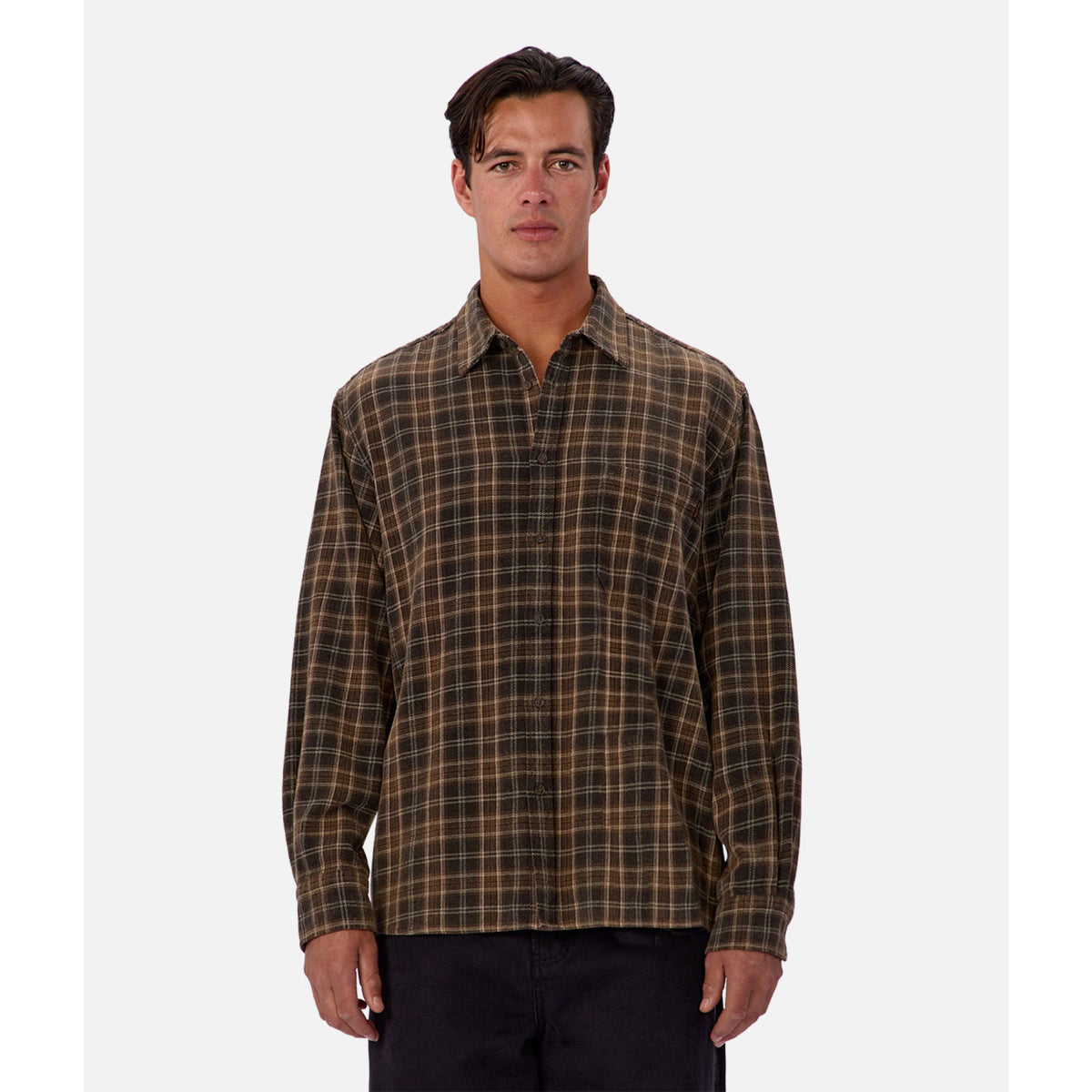 Industrie Mens The Maple L/S Shirt-Charc/Maple 