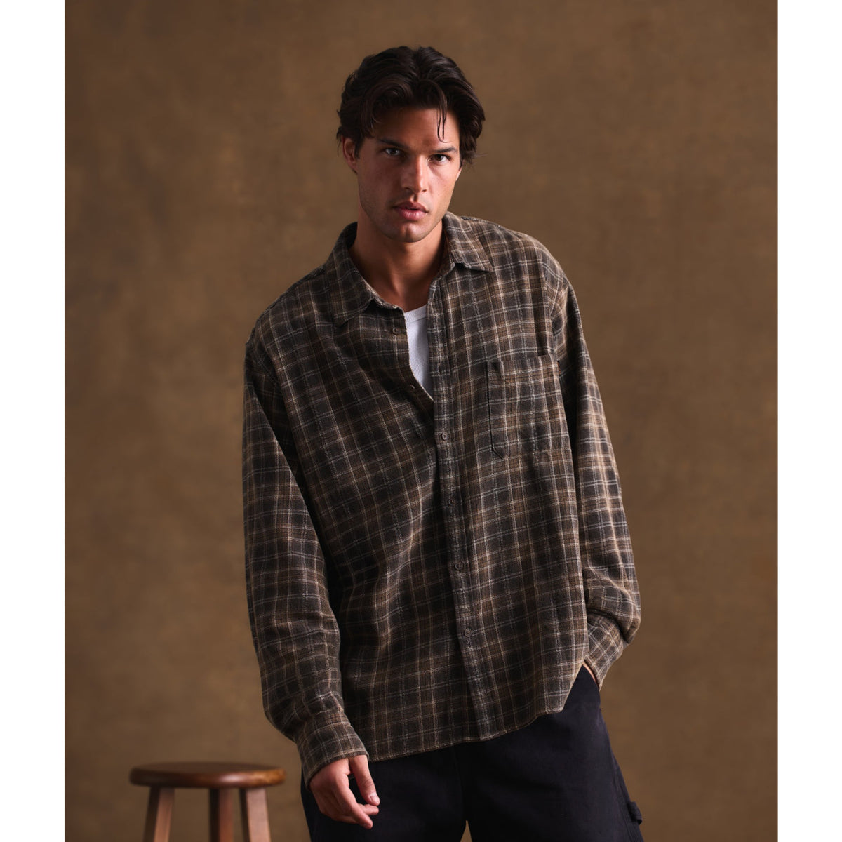 Industrie Mens The Maple L/S Shirt-Charc/Maple 