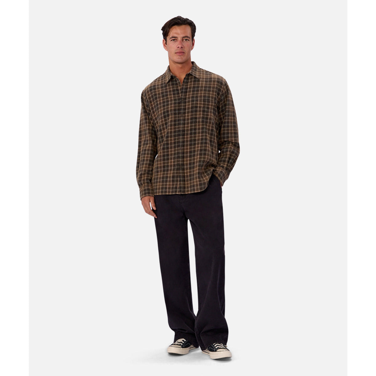 Industrie Mens The Maple L/S Shirt-Charc/Maple 