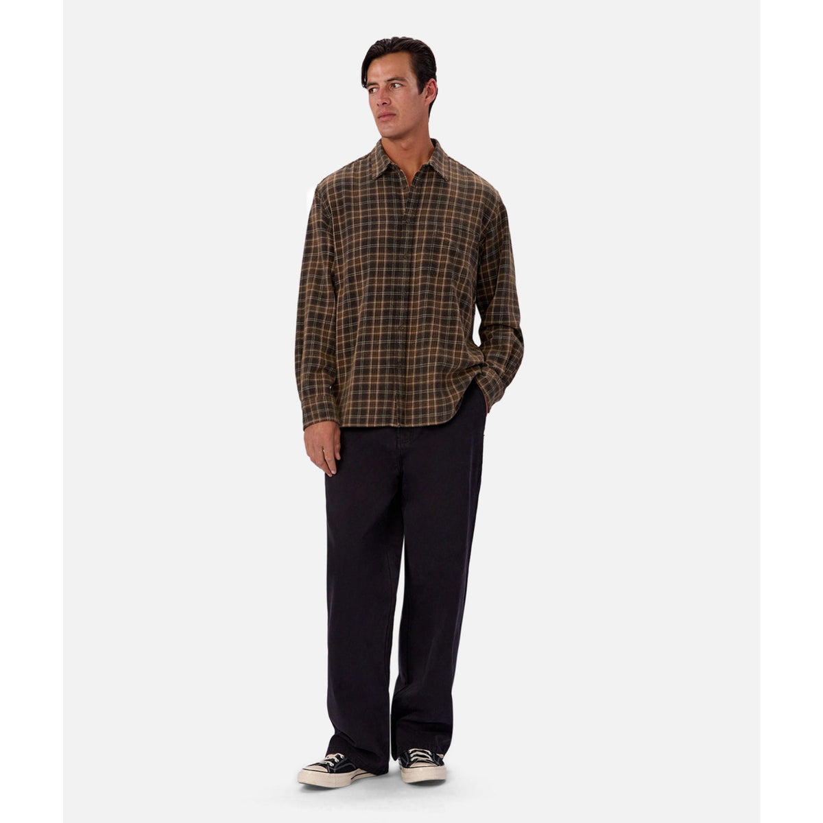 Industrie Mens The Maple L/S Shirt-Charc/Maple 