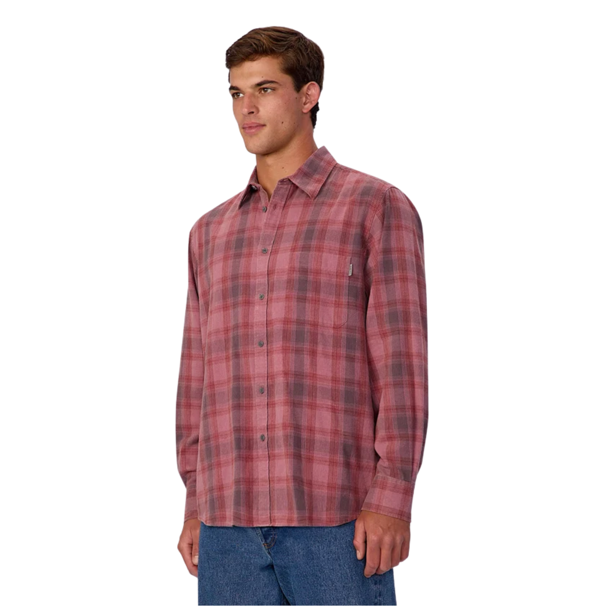 Industrie Mens The Santa Rosa Long Sleeve Shirt-Washed Berry