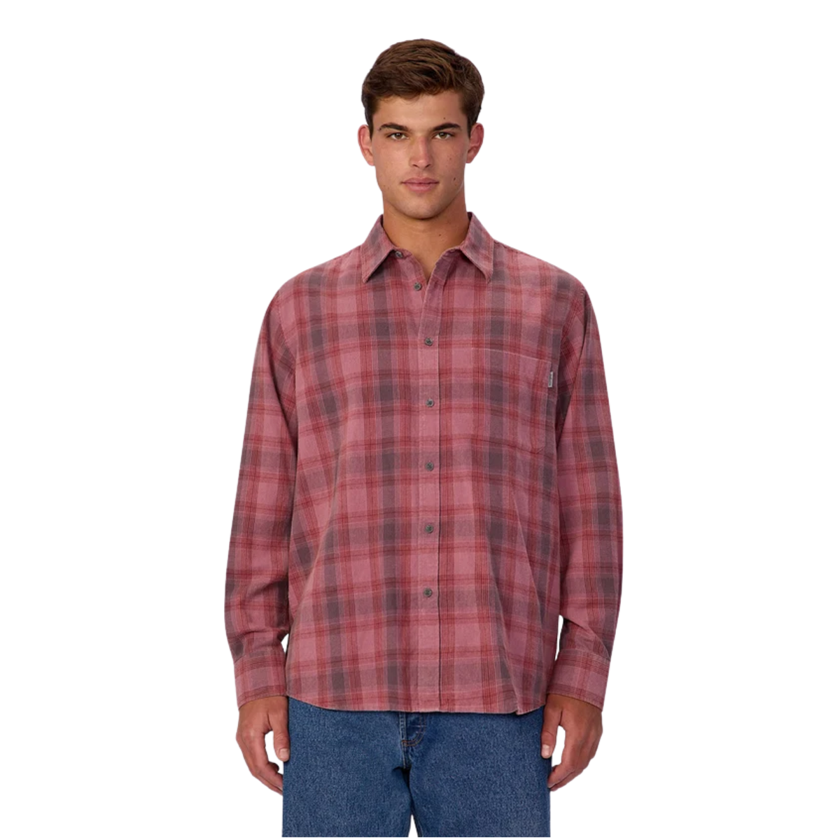 Industrie Mens The Santa Rosa Long Sleeve Shirt-Washed Berry