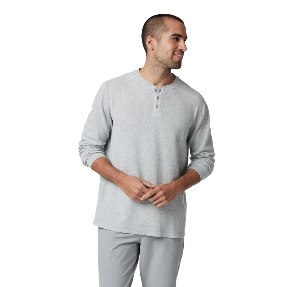 Vuori Mens Waffle Henley-Light Heather Grey
