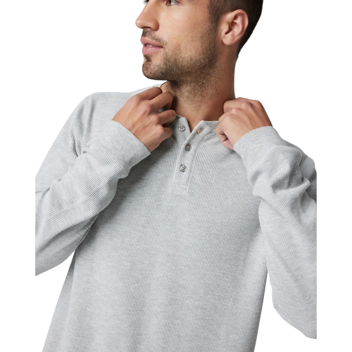 Vuori Mens Waffle Henley- Light Heather Grey