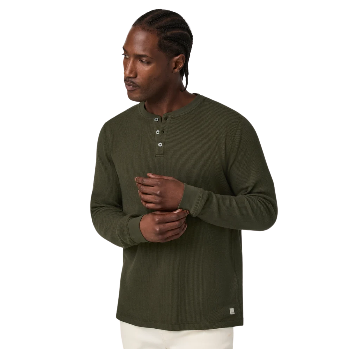 Vuori Mens Waffle Henley-Olive