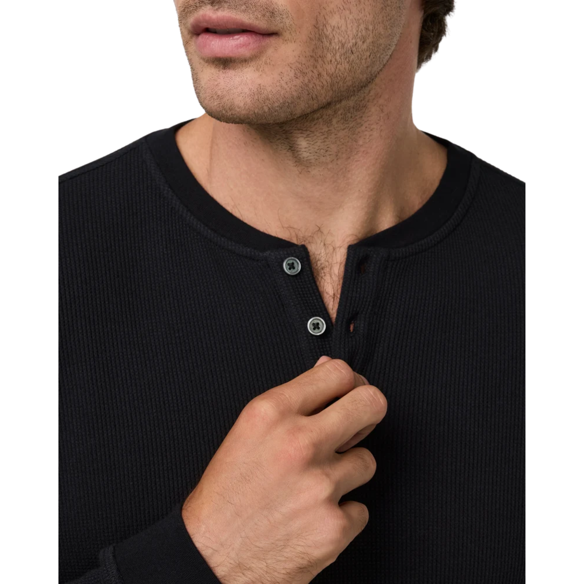 Vuori Mens Waffle Henley- Black