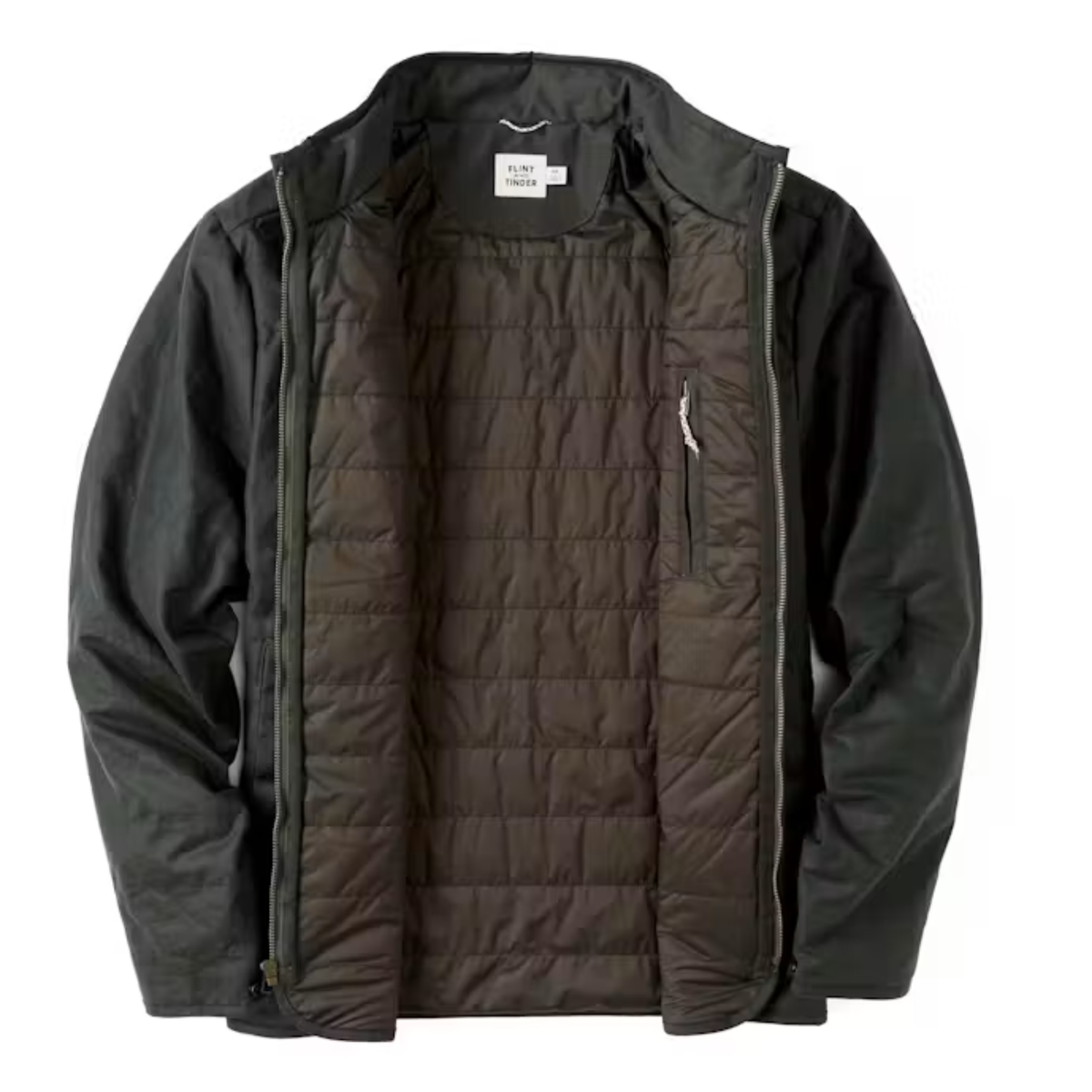 Flint and Tinder Mens York Quilted Wax Jacket-Dark Olive