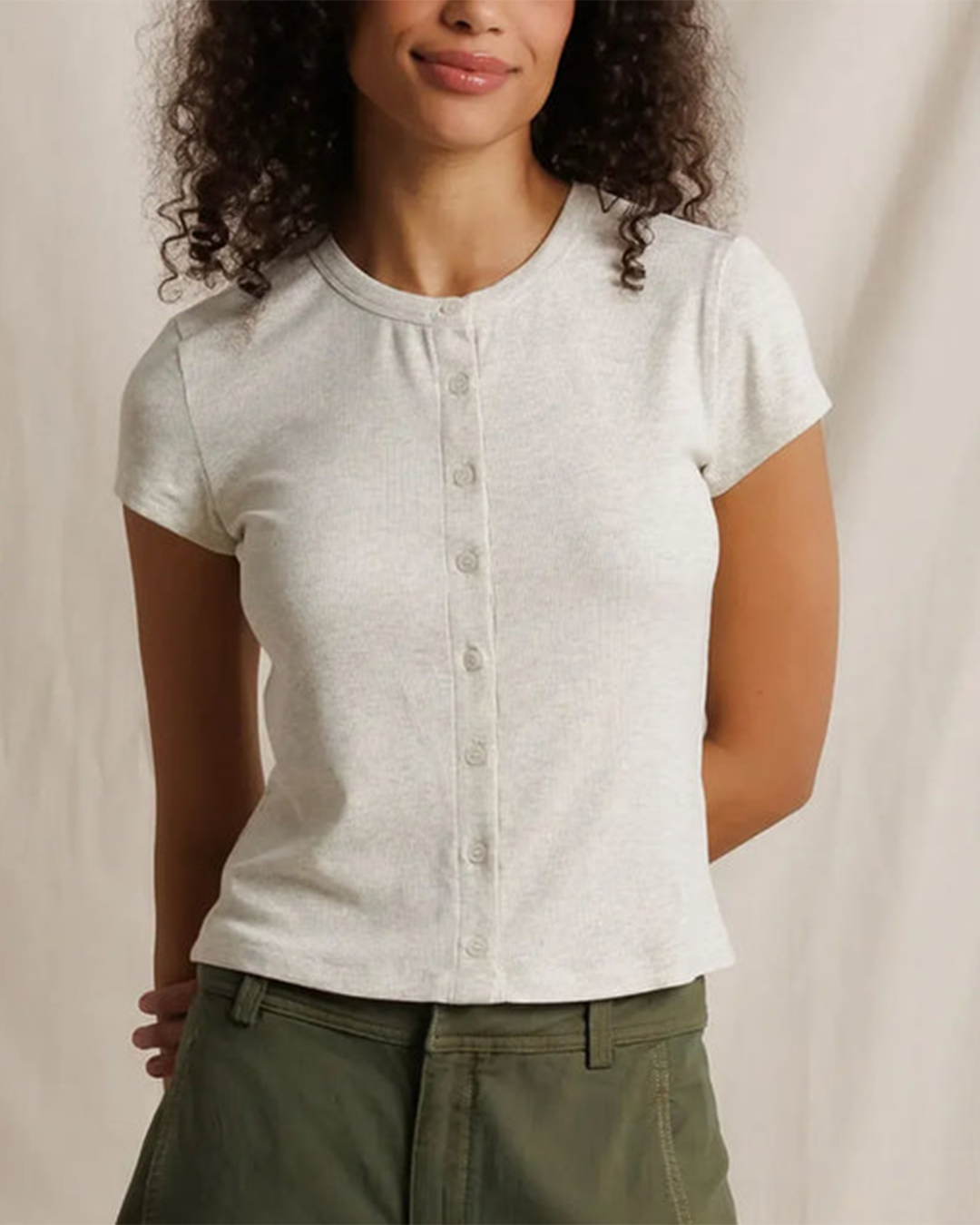 Womens Miriam Luxe Rib Button-Up Short Sleeve