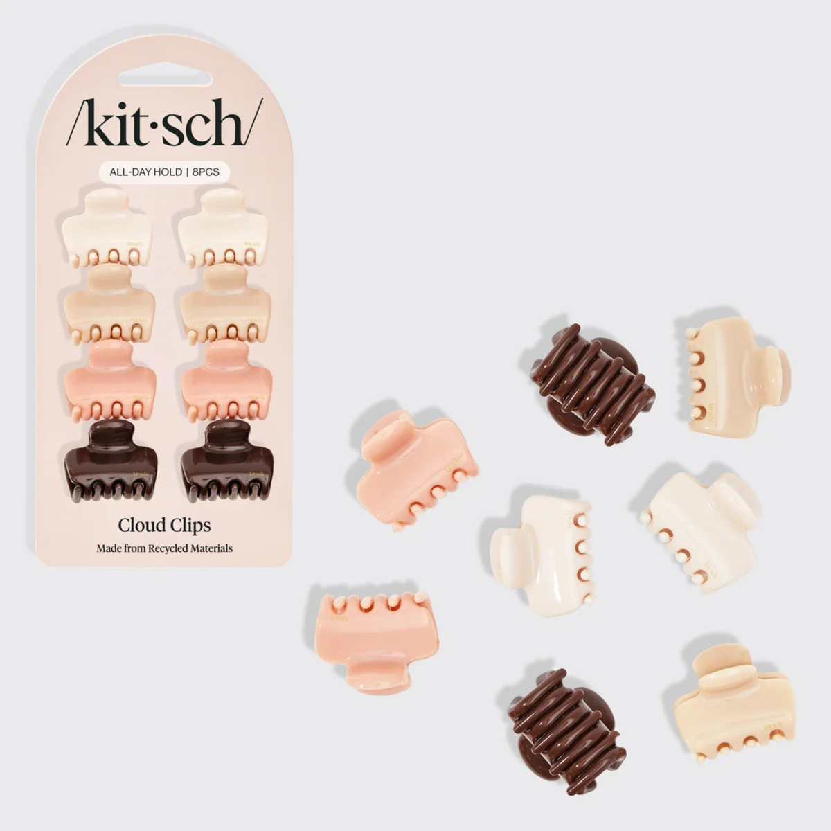 Kitsch Recycled Plastic Mini Cloud Claw Clips 8pc Set  Rosewood-Rosewood