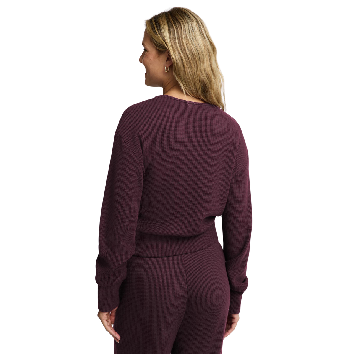 Beyond Yoga Rest Day Waffle Wrap Pullover-Cabernet By