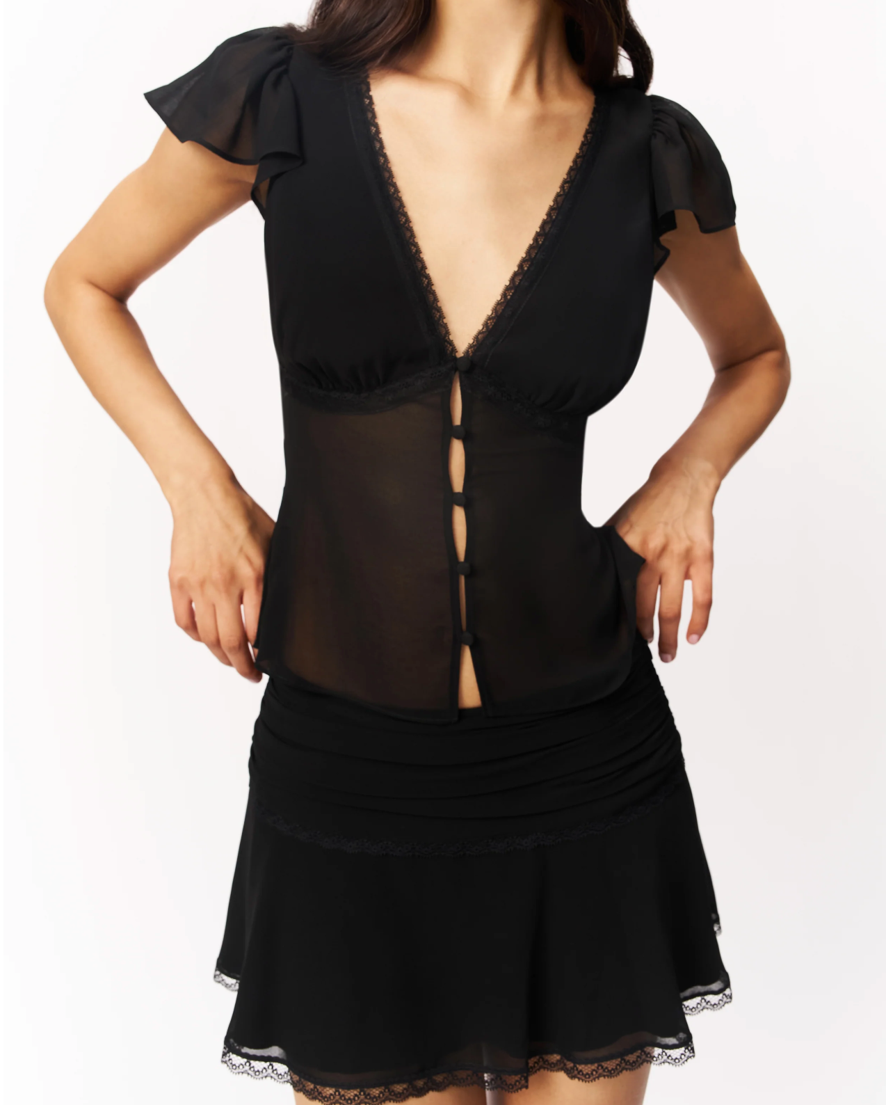 Womens Ara Lace Trim V-Neck Top