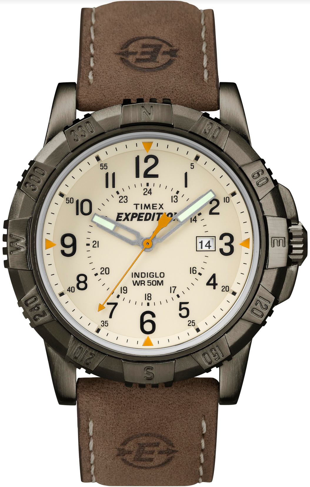 Expedition Rugged Metal Analog 45mm Leather Strap Watch