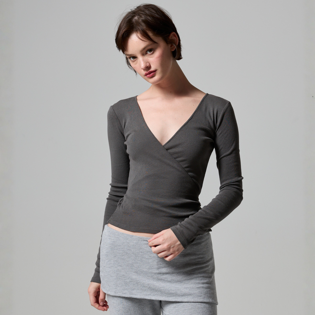 Asher La Womens Alina Wrap Top - Granite