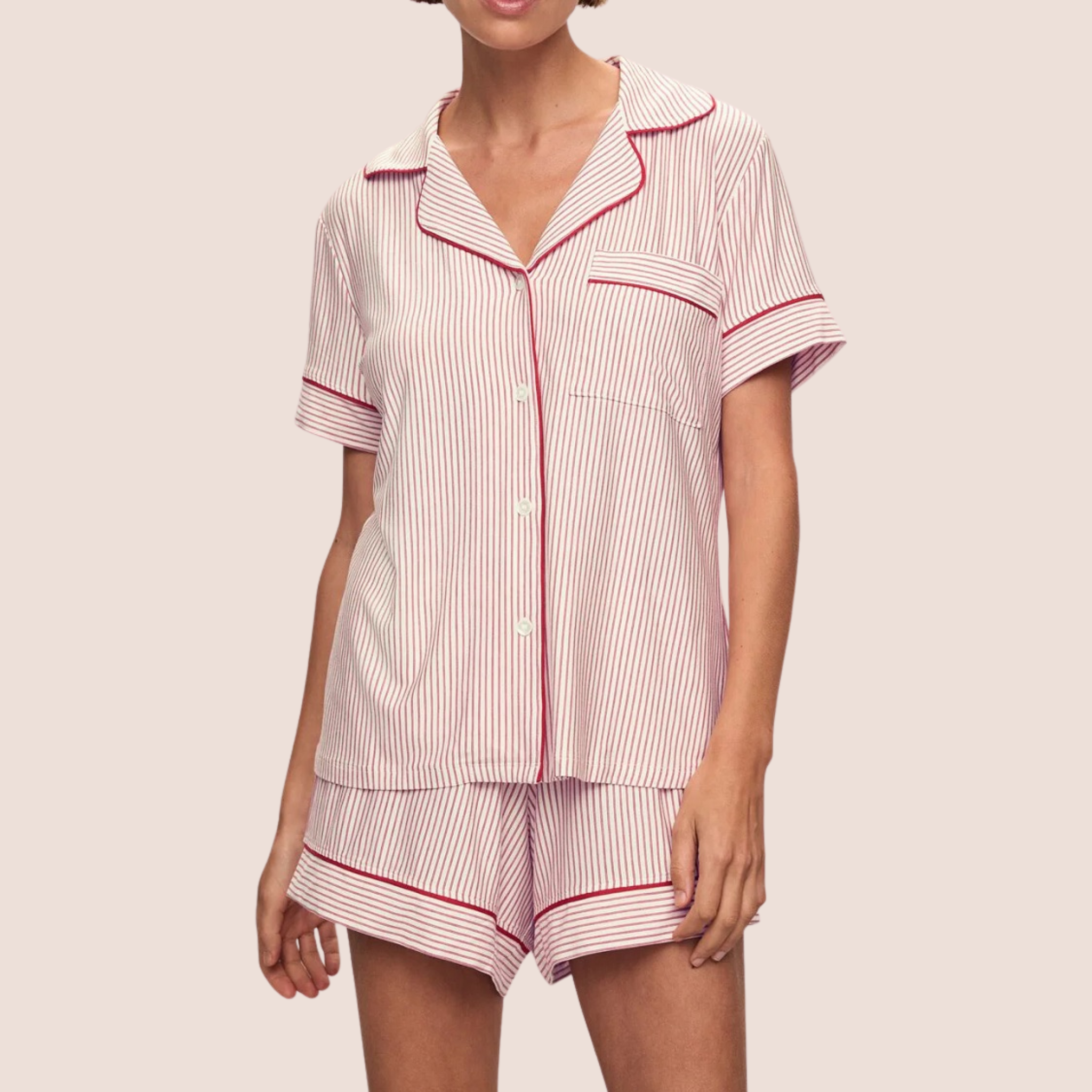 Eberjey Womens Gisele Printed RLX Short PJ Set - Duo Stripe Haute Red