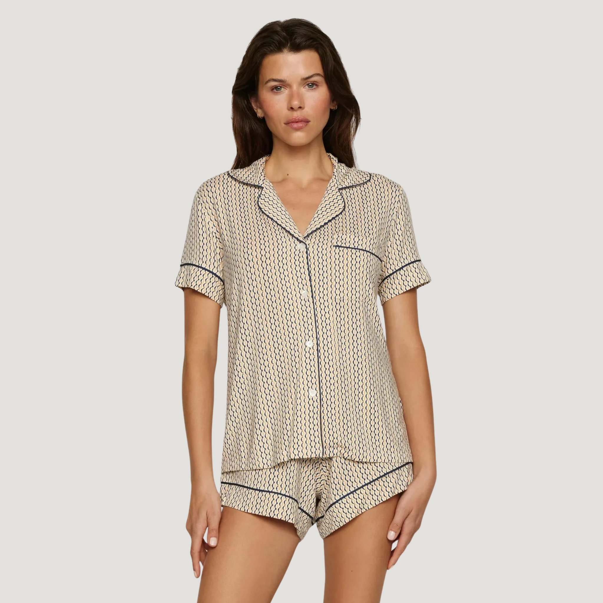 Eberjey Womens Gisele Printed RLX Short PJ Set - Duo Stripe Haute Red