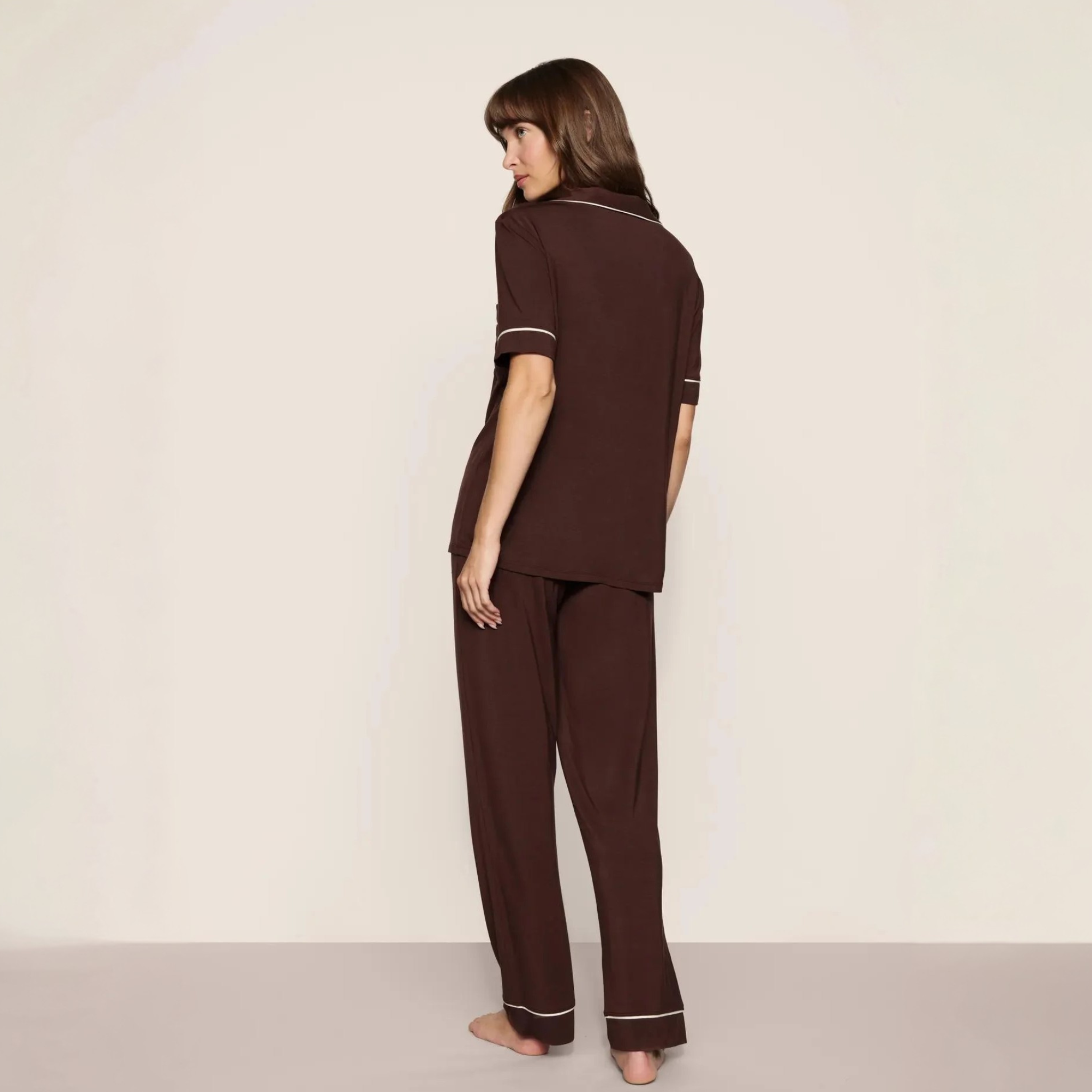 Eberjey Womens Gisele Short Sleeve Pant PJ Set - Chocolate / Ivory
