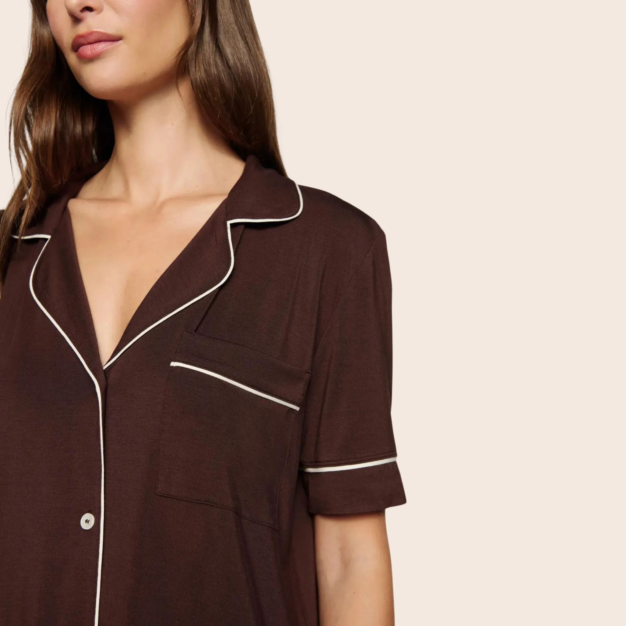 Eberjey Womens Gisele Short Sleeve Pant PJ Set - Chocolate / Ivory