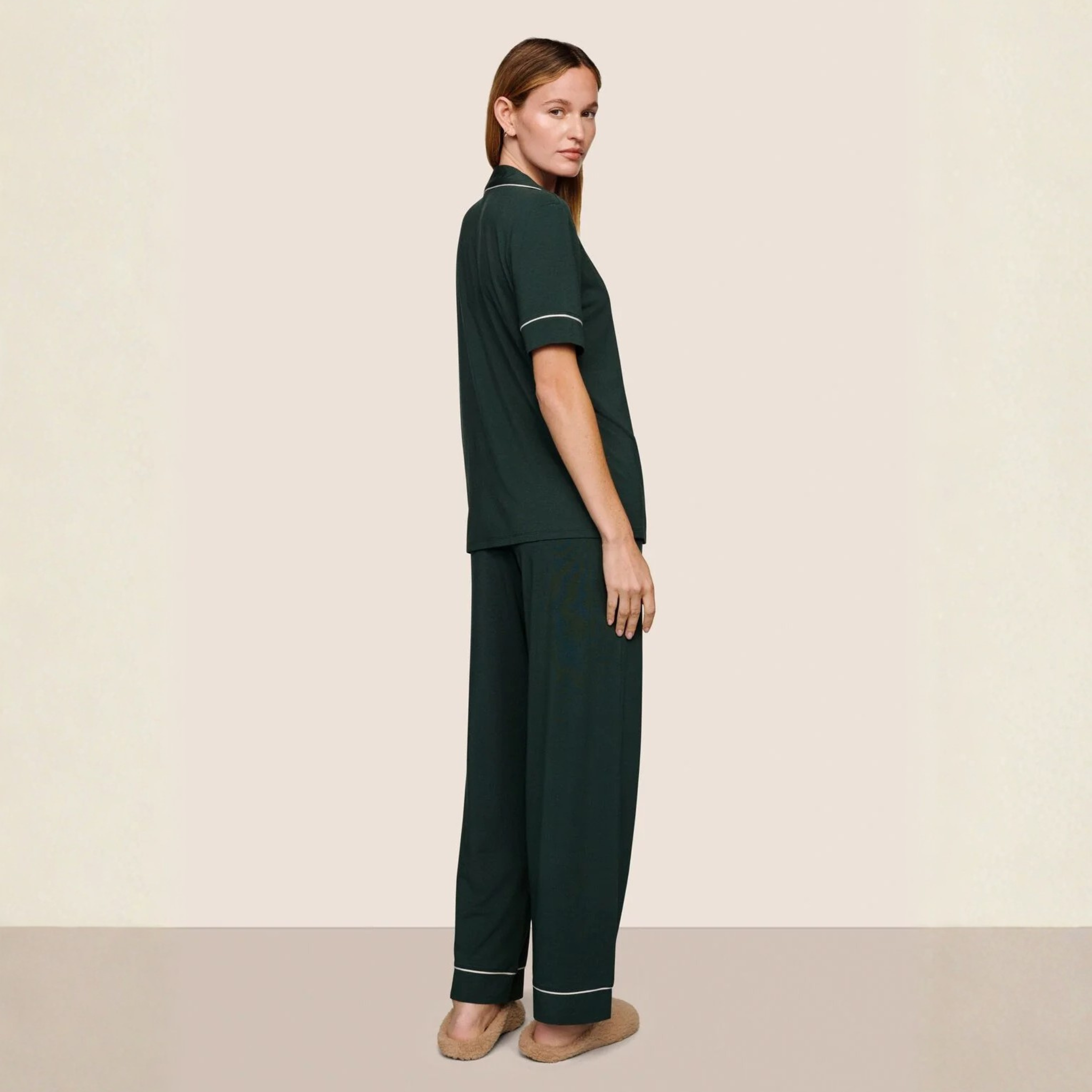 Eberjey Womens Gisele Short Sleeve Pant PJ Set - Chocolate / Ivory