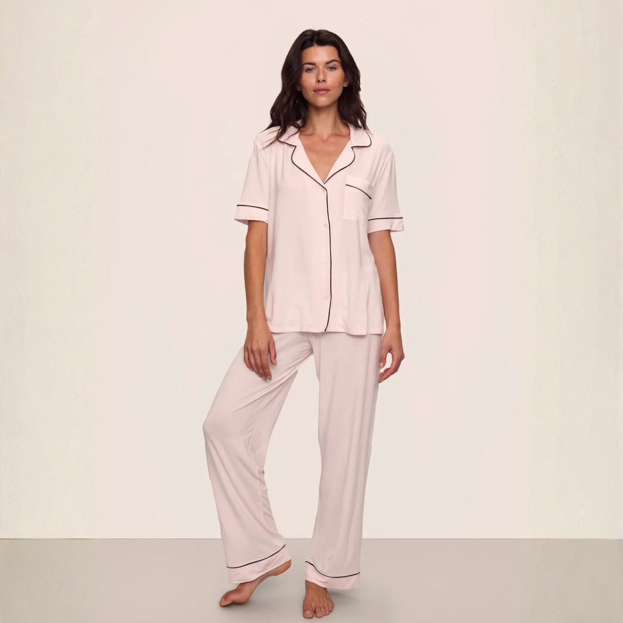 Eberjey Womens Gisele Short Sleeve Pant PJ Set - Chocolate / Ivory